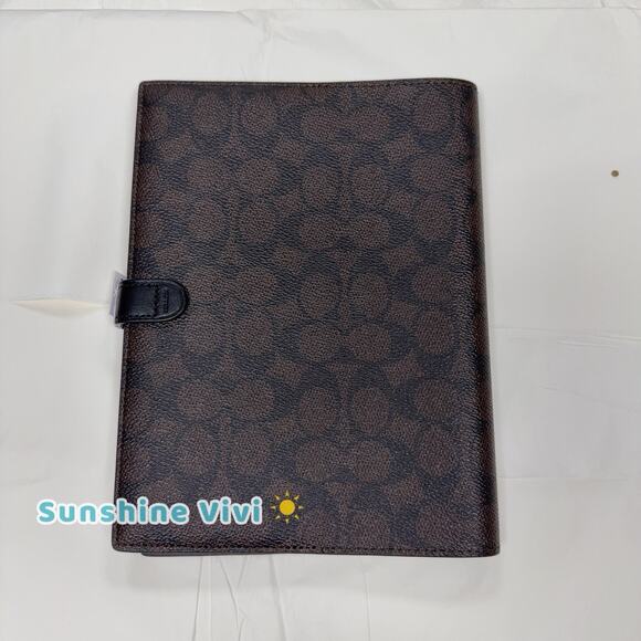 NWT Coach Snap Notebook cz198 Walnut Black Signature Canvas/Smooth leather - Picture 2 of 6